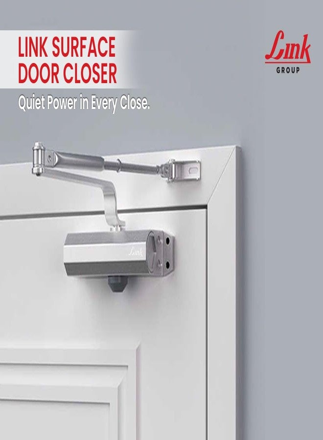 Link Surface Door Closer - 65 kg Capacity, Aluminium Body, Compact Design, Silver Finish, 3 Years Warranty - Image 3